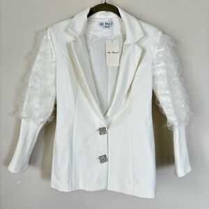 MA Cherie Women's White Fashion Blazer Rhinestone Buttons Size Small NEW